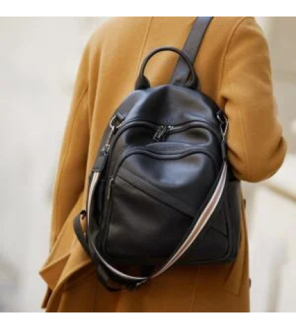 Genuine Leather Large Capacity Plaid Backpack for College Girls