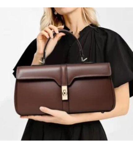Genuine Leather Rectangular Crossbody Bag for Women – Large Capacity Cowhide Handbag
