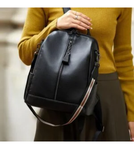 100% Genuine Leather Women’s Black Backpack Tote