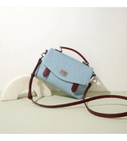 Summer Denim & Leather Women’s Briefcase-Style Shoulder Bag – Lightweight Fashion Tote